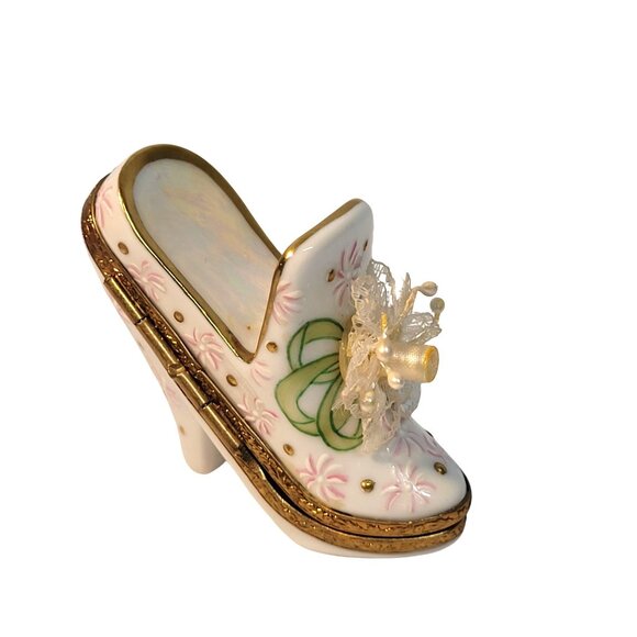 Limoges France Ladies Shoe Hinged Trinket Box Peint Main Vintage Wedding - Picture 3 of 8